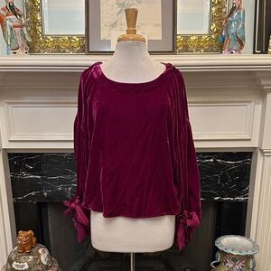 Fabulous Women’s Velvet Bow-Sleeve Top in Deep Berry